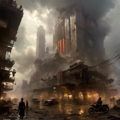 Prompt: A <mymodel> concept environment art landscape of 

the threatening sinister smoggy plaza

with a towering monolith ark

full of multicolored circuitry carvings 

shedding flaring volumetric light shafts throughout the darkness of

a gloomy wasteland metropolis engulfed by a rainstorm

, a stunning John Avon masterpiece in post-apocalyptic sci-fi dieselpunk artstyle by Anders Zorn and Joseph Christian Leyendecker 

, neat and clear tangents full of negative space 

, ominous dramatic lighting with detailed shadows and highlights enhancing depth of perspective and 3D volumetric drawing

, colorful vibrant painting in HDR with shiny shimmering reflections