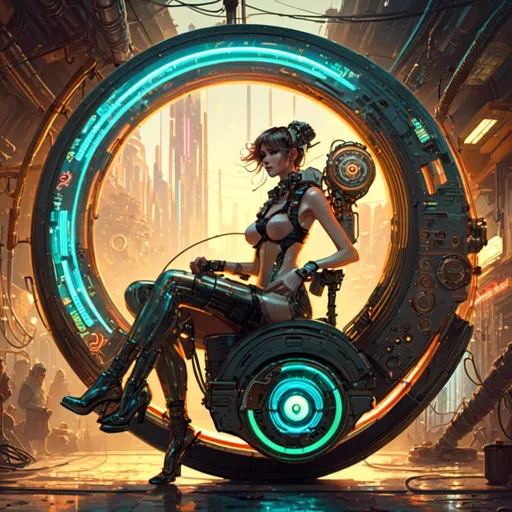 Prompt: A <mymodel> concept art illustration of a threatening luxurious monowheel fully carved by multicolored circuitry patterns shedding flaring volumetric light shafts throughout the darkness of a gloomy wasteland metropolis  full of scattered cables and hoses

, a stunning Alphonse mucha masterpiece in retro-futuristic sci-fi art deco artstyle by Anders Zorn and Joseph Christian Leyendecker 

, neat and clear tangents full of negative space 

, ominous dramatic lighting with detailed shadows and highlights enhancing depth of perspective and 3D volumetric drawing

, colorful vibrant painting in HDR with shiny shimmering reflections