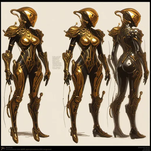 Prompt: A  <mymodel>  
turnaround reference sheet for the concept  character design of 

a warframe cyborg full of  golden circuit board lanes

, a stunning Donato Giancola's masterpiece by Anders Zorn and Joseph Christian Leyendecker

, a dramatic lighting with detailed shadows and highlights enhancing depth of perspective and 3D volumetric drawing

, a  vibrant and colorful high quality digital  painting in HDR