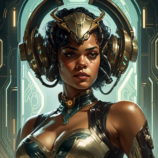 Prompt: A <mymodel> portrait artwork of the threatening  sinister
Tessa Thompson

as a gloomy alien warframe pin-up

, a stunning Alphonse Mucha's masterpiece in  sci-fi retro-futuristic art deco artstyle by Anders Zorn and Joseph Christian Leyendecker

, neat and clear tangents full of negative space 

, ominous dramatic lighting with detailed shadows and highlights enhancing depth of perspective and 3D volumetric drawing

, a  vibrant and colorful high quality digital  painting in HDR