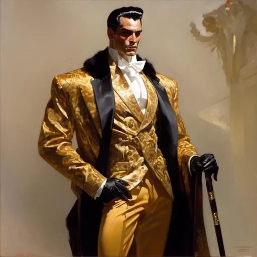 Prompt: A <mymodel> concept character design reference sheet of a 
luxurious vintage art deco spanish socialite gentleman with  a  wide muscly perfect body shape leaning on an expensive adorned cane

, a stunning Donato Giancola masterpiece in brutal vintage art deco artstyle by Anders Zorn and Joseph Christian Leyendecker 

, neat and clear tangents full of negative space 

, ominous dramatic lighting with detailed shadows and highlights enhancing depth of perspective and 3D volumetric drawing

, colorful vibrant painting in HDR with shiny shimmering reflections