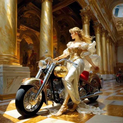 Prompt: A motorcycle

, a stunning Donato Giancola's masterpiece in <mymodel> barroque rococo artstyle by Anders Zorn and Joseph Christian Leyendecker

, neat and clear tangents full of negative space 

, a dramatic lighting with detailed shadows and highlights enhancing depth of perspective and 3D volumetric drawing

, a  vibrant and colorful high quality digital  painting in HDR