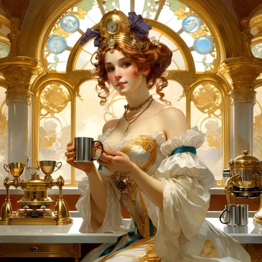 Prompt: A luxurious and lustrous 

coffee  machine

, a stunning Alphonse Mucha's masterpiece in <mymodel> barroque rococo artstyle by Anders Zorn and Joseph Christian Leyendecker

, neat and clear tangents full of negative space 

, a dramatic lighting with detailed shadows and highlights enhancing depth of perspective and 3D volumetric drawing

, a  vibrant and colorful high quality digital  painting in HDR