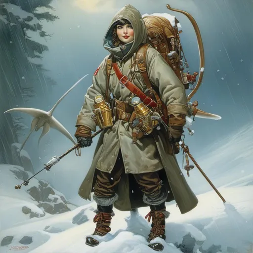 Prompt: A medieval anthropomorphic  

narwhal

tinkerer artificer

wearing an artic explorer outfit  with adventuring gear full of pockets and harness holster belts

in the middle  of a  snowstorm

, a stunning Alphonse Mucha's masterpiece in <mymodel> sci-fi fantasy  artstyle by Anders Zorn and Joseph Christian Leyendecker

, neat and clear tangents full of negative space 

, a dramatic lighting with detailed shadows and highlights enhancing depth of perspective and 3D volumetric drawing

, a  vibrant and colorful high quality digital  painting in HDR