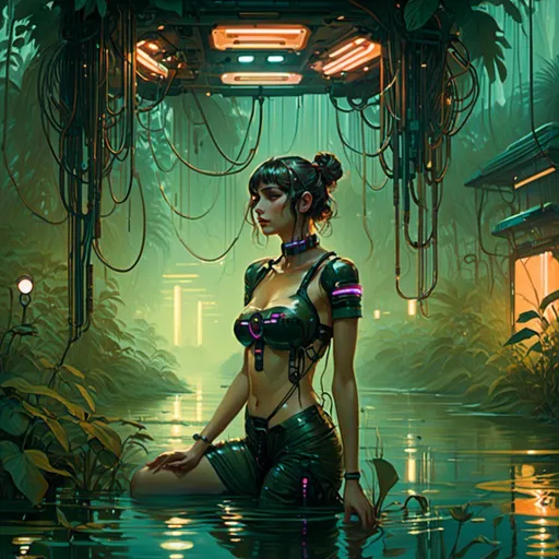 Prompt: A <mymodel> landscape artwork of ominous and gloomy 

jungle

full of hanging hoses and  multicolored neon circuit board patterns glowing in the darkness

of a flooded swamp

, a stunning Alphonse Mucha's masterpiece in  sci-fi retro-futuristic art deco artstyle by Anders Zorn and Joseph Christian Leyendecker

, neat and clear tangents full of negative space 

, a dramatic lighting with detailed shadows and highlights enhancing depth of perspective and 3D volumetric drawing

, a  vibrant and colorful high quality digital  painting in HDR