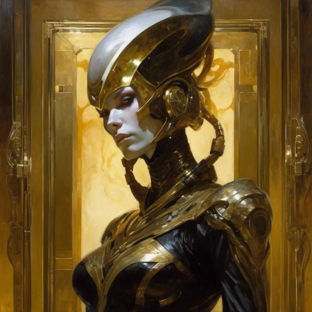 Prompt: An ominous  and gloomy  <mymodel> portrait of an  alien 
 warframe glowing in the darkness

, a  stunning Peter Gric's masterpiece by Anders  Zorn and Joseph Christian Leyendecker 

, neat and clear  tangents  full of negative space