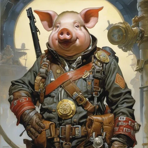 Prompt: An anthropomorphic  pig 

wearing a explorer outfit  with adventuring gear full of pockets and harness holster belts

, a stunning Donato Giancola's masterpiece in <mymodel> sci-fi retro-futuristic  art deco artstyle by Anders Zorn and Joseph Christian Leyendecker

, neat and clear tangents full of negative space 

, a dramatic lighting with detailed shadows and highlights enhancing depth of perspective and 3D volumetric drawing

, a  vibrant and colorful high quality digital  painting in HDR