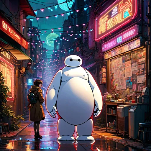 Prompt: A <mymodel> landscape artwork of baymax

 in the middle  
of a gloomy alley

full of multicolored neon circuit board patterns glowing in the darkness

, a stunning Alphonse Mucha's masterpiece in  sci-fi retro-futuristic art deco artstyle by Anders Zorn and Joseph Christian Leyendecker

, neat and clear tangents full of negative space 

, ominous dramatic lighting with detailed shadows and highlights enhancing depth of perspective and 3D volumetric drawing

, a  vibrant and colorful high quality digital  painting in HDR