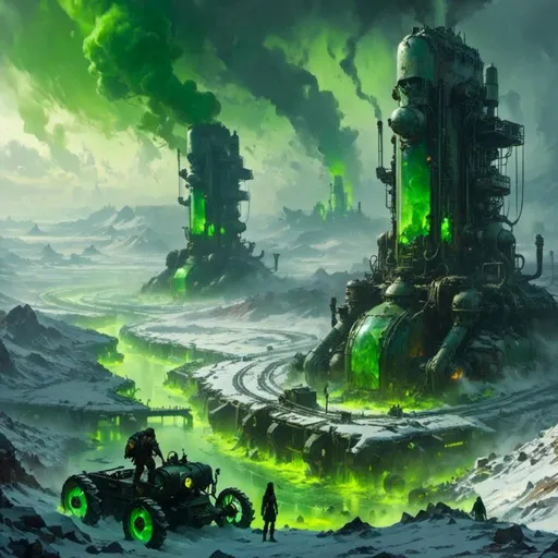 Prompt: A <mymodel> a concept environment art landscape  

of a gloomy and somber 
snowy thundra

with a monolith ark 

full oozing green glass tanks 

shedding flaring volumetric light shafts throughout the darkness 

of a threatening noxious toxic artical wasteland engulfed by a snowstorm

, a stunning Donato Giancola masterpiece in post-apocalyptic sci-fi dieselpunk artstyle by Anders Zorn and Joseph Christian Leyendecker 

, neat and clear tangents full of negative space 

, ominous dramatic lighting with detailed shadows and highlights enhancing depth of perspective and 3D volumetric drawing

, colorful vibrant painting in HDR with shiny shimmering reflections