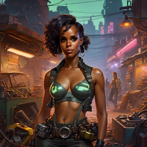 Prompt: A <mymodel> portrait artwork of 
Kerry Washington

as a muscly stompunk mechanic pin-up 

in the middle of a gloomy jukyard scrapyard 

full of multicolored neon circuitry glowing in the   darkness

, a stunning Alphonse Mucha's masterpiece in  sci-fi retro-futuristic art deco artstyle by Anders Zorn and Joseph Christian Leyendecker

, neat and clear tangents full of negative space 

, ominous dramatic lighting with detailed shadows and highlights enhancing depth of perspective and 3D volumetric drawing

, a  vibrant and colorful high quality digital  painting in HDR