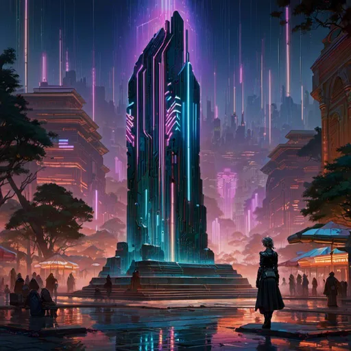 Prompt: A <mymodel> landscape artwork of ominous and gloomy 

monolith

on a doomed  plaza

full of multicolored neon circuit board patterns glowing in the darkness

, a stunning Alphonse Mucha's masterpiece in  sci-fi retro-futuristic art deco artstyle by Anders Zorn and Joseph Christian Leyendecker

, neat and clear tangents full of negative space 

, a dramatic lighting with detailed shadows and highlights enhancing depth of perspective and 3D volumetric drawing

, a  vibrant and colorful high quality digital  painting in HDR