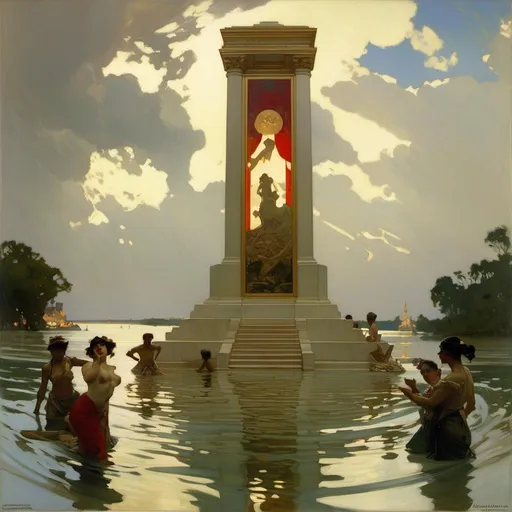 Prompt: An ominous and gloomy 

monolith in the middle of a flooded mangroove 

, a stunning Alphonse Mucha's masterpiece in <mymodel> artstyle by Anders Zorn and Joseph Christian Leyendecker

, neat and clear tangents full of negative space 

, a dramatic lighting with detailed shadows and highlights enhancing depth of perspective and 3D volumetric drawing

, a  vibrant and colorful high quality digital  painting in HDR