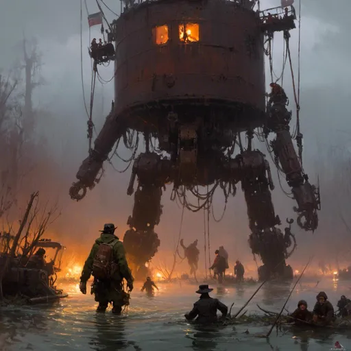 Prompt: An ominous and gloomy 

towering mechanical monolith

glowing in the darkness 

of a doomed flooded mangroove
full of hoses and cables



, a stunning Jakub Rozalski's masterpiece in <mymodel> sci-fi retro-futuristic  dieselpink artstyle by Anders Zorn and Joseph Christian Leyendecker

, neat and clear tangents full of negative space 

, a dramatic lighting with detailed shadows and highlights enhancing depth of perspective and 3D volumetric drawing

, a  vibrant and colorful high quality digital  painting in HDR