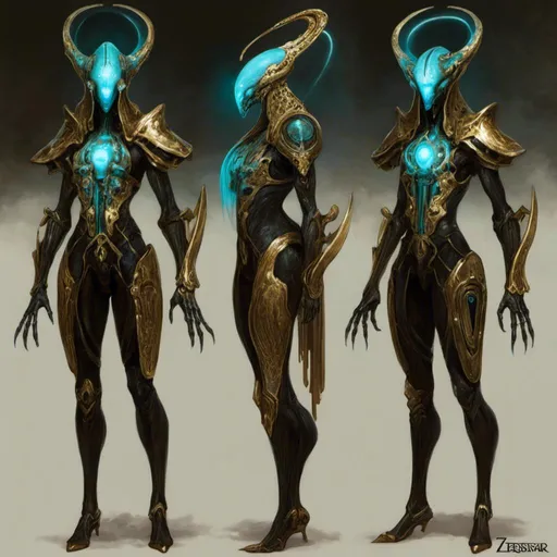 Prompt: A turnaround  reference sheet for the concept  character design of 

an ominous  and gloomy  <mymodel>  alien protoss warframe with cyan circuitry carvings glowing in the darkness

, a  stunning Giger's sci-fi masterpiece by Zdzislaw Beksinski and Peter Gric Leyendecker 

, neat and clear  tangents  full of negative space