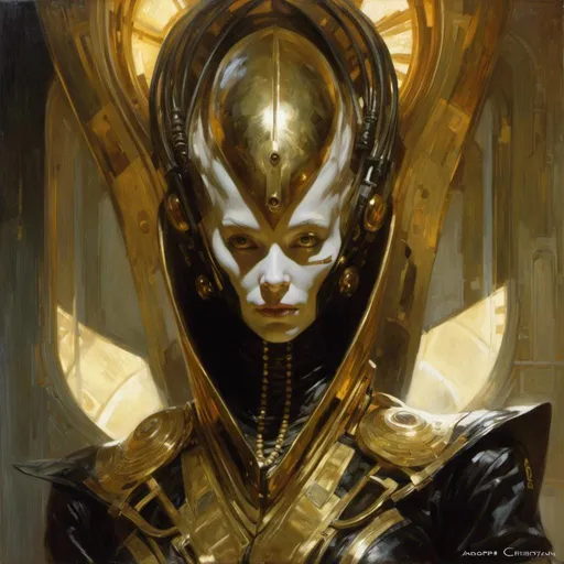 Prompt: An ominous  and gloomy  <mymodel> portrait of an  alien 
 warframe glowing in the darkness

, a  stunning Peter Gric's masterpiece by Anders  Zorn and Joseph Christian Leyendecker 

, neat and clear  tangents  full of negative space