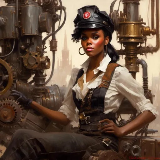 Prompt: A beutiful portrait of Janelle Monae dressed as a mechanic tinkerer in <mymodel> artstyle

, a stunning Donato Giancola's masterpiece by Anders Zorn and  Joseph Christian Leyendecker