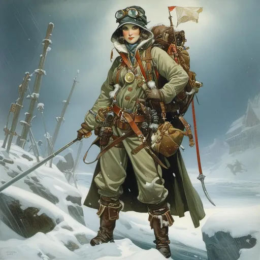 Prompt: A medieval anthropomorphic  

narwhal

tinkerer artificer

wearing an artic explorer outfit  with adventuring gear full of pockets and harness holster belts

in the middle  of a  snowstorm

, a stunning Alphonse Mucha's masterpiece in <mymodel> sci-fi fantasy  artstyle by Anders Zorn and Joseph Christian Leyendecker

, neat and clear tangents full of negative space 

, a dramatic lighting with detailed shadows and highlights enhancing depth of perspective and 3D volumetric drawing

, a  vibrant and colorful high quality digital  painting in HDR