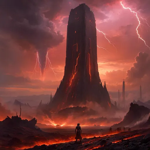 Prompt: A <mymodel> a concept environment art landscape 

of a gloomy and somber 
charred  lava field

with a towering mechanical monolith ark full of vapor streams and glowing arcing lightnings 

shedding flaring volumetric light shafts throughout the darkness 

of a threatening sinister vulcanic wasteland engulfed by smoggy wildfire carbon clouds

, a stunning Alphonse  Mucha masterpiece in retro-futuristic dieselpunk artstyle by Anders Zorn and Joseph Christian Leyendecker 

, neat and clear tangents full of negative space 

, ominous dramatic lighting with macabre somber shadows and highlights enhancing depth of perspective and 3D volumetric drawing

, colorful vibrant painting in HDR with shiny shimmering reflections and intricate detailed ambient occlusion
