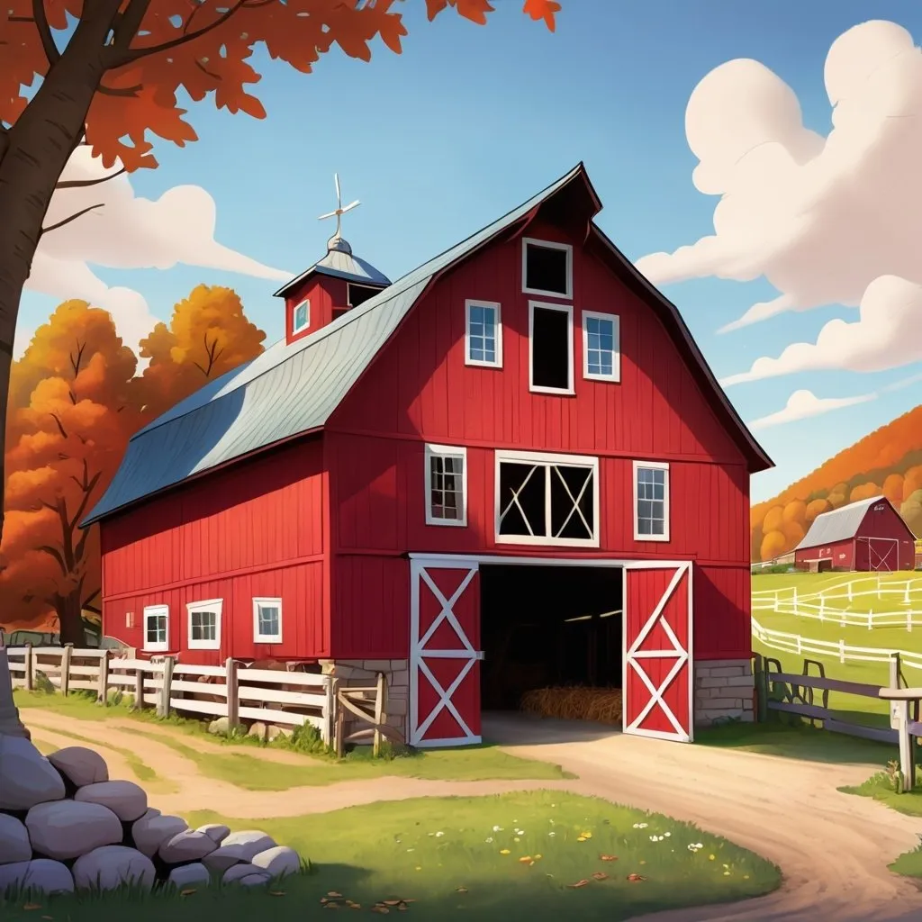 Prompt: A cartoon looking barn called Barney's Barn