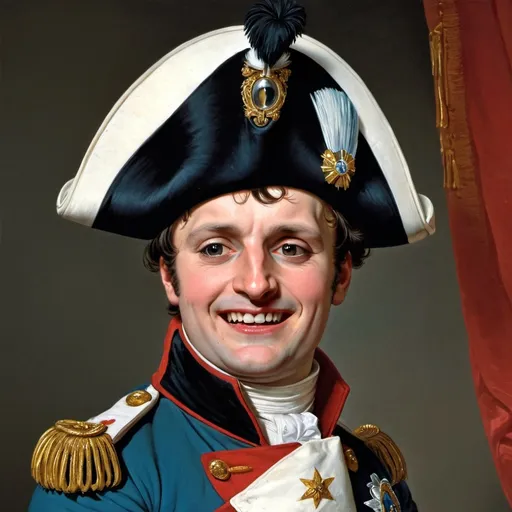 Prompt: Napoleon Bonaparte is sticking out his tongue and smiling broadly.