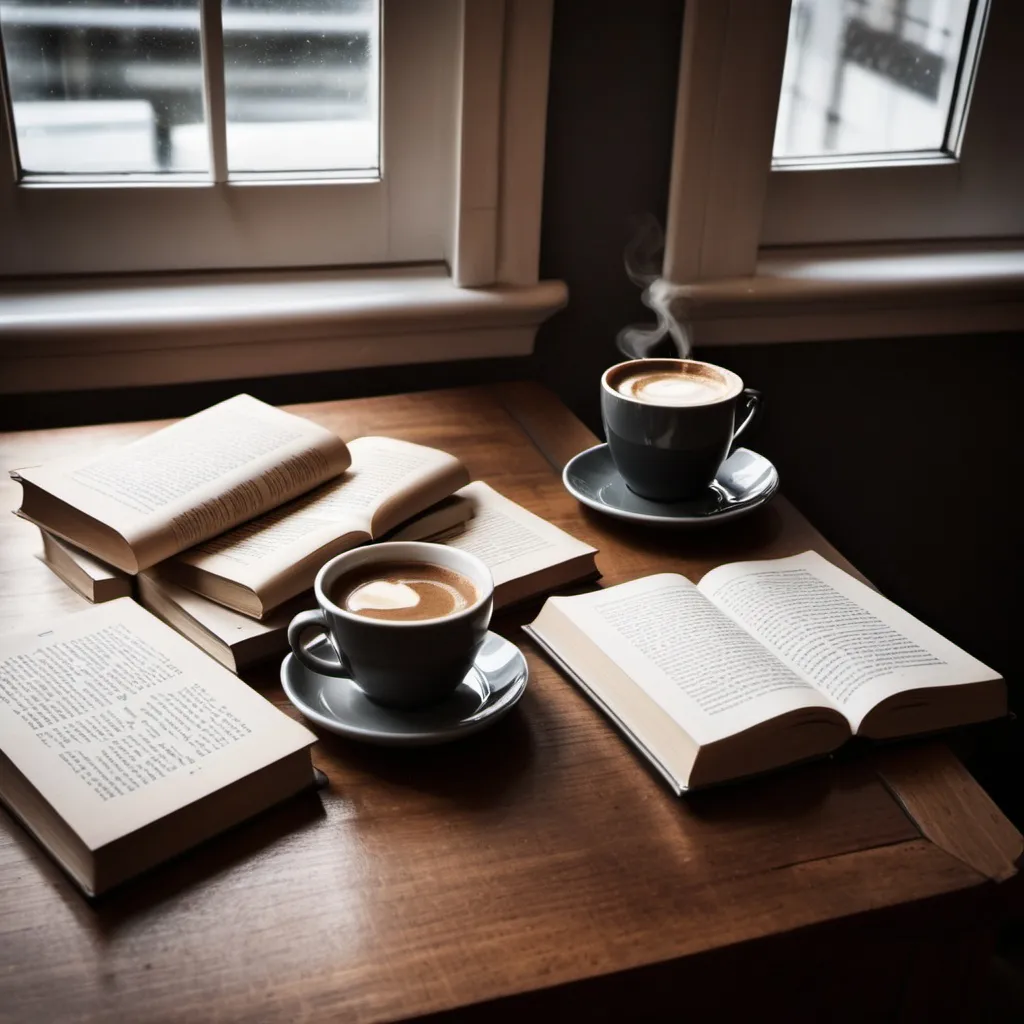 Prompt: Coffee,morning, books