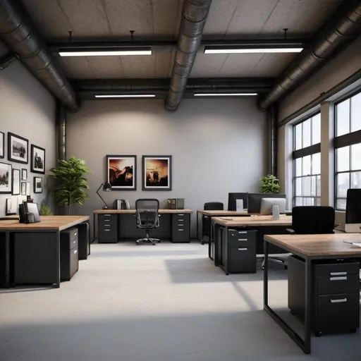 Prompt: an industrial furnished office space, high quality, unreal engine