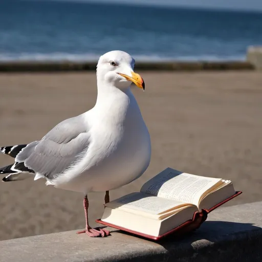 Prompt: A seagull reads a book
