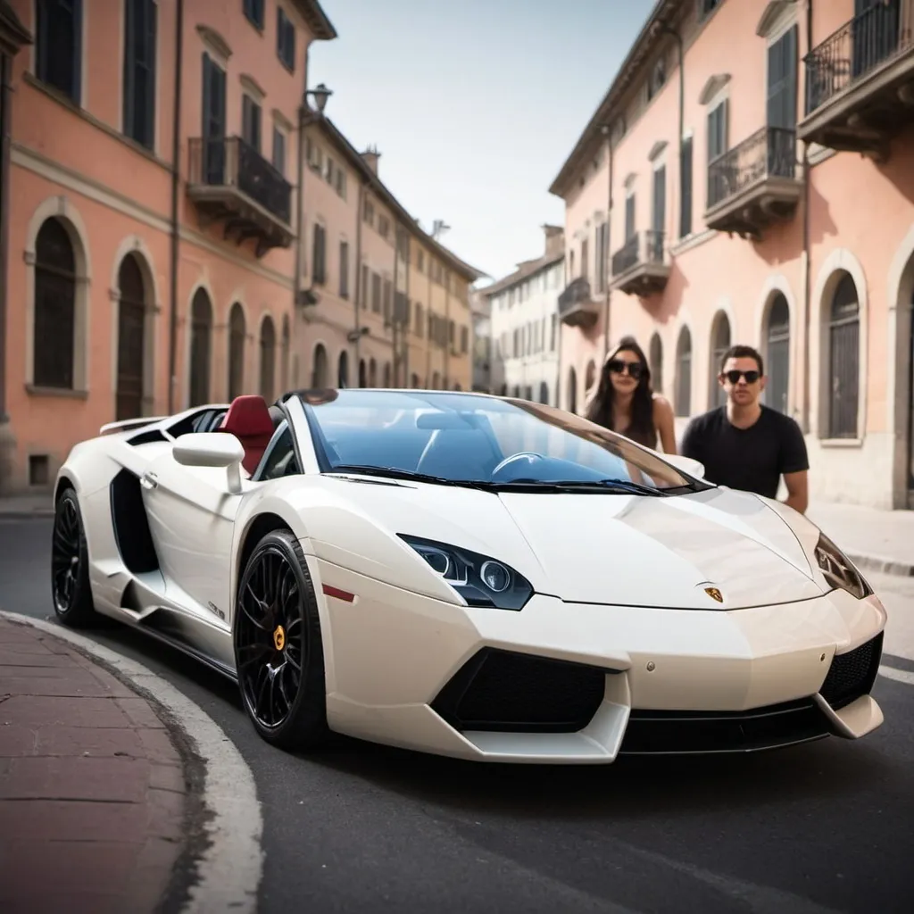 Prompt: Create a image driving a Lamborgini with some friends.