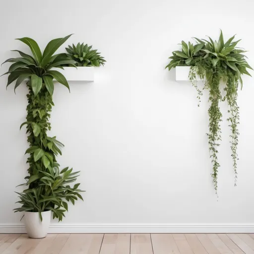 Prompt: fondo de pantalla de pared blanca con plantas en los costados