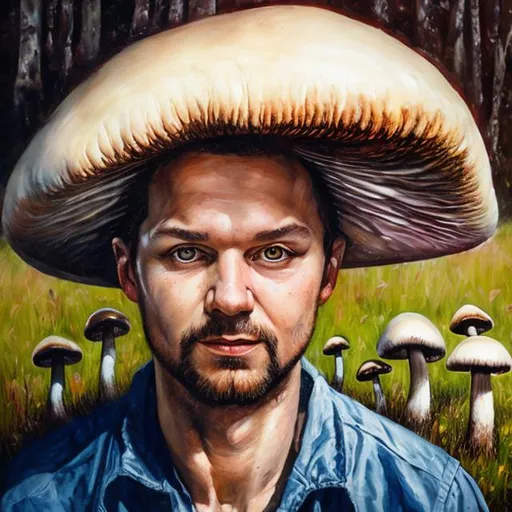 Prompt: Marek Zaleski Mazagro portret with mushroom