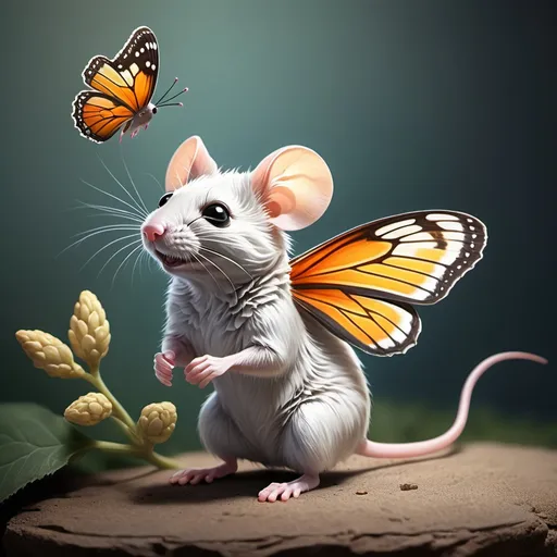 Prompt: A mouse with butterfly wings