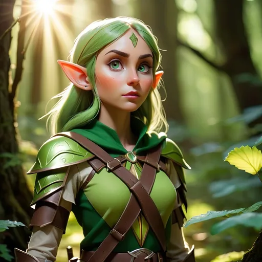 Prompt: Elf ranger in a mystical forest around sunlight