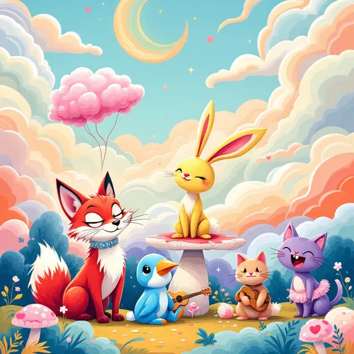 Prompt: a colorful background of cartoon animals 