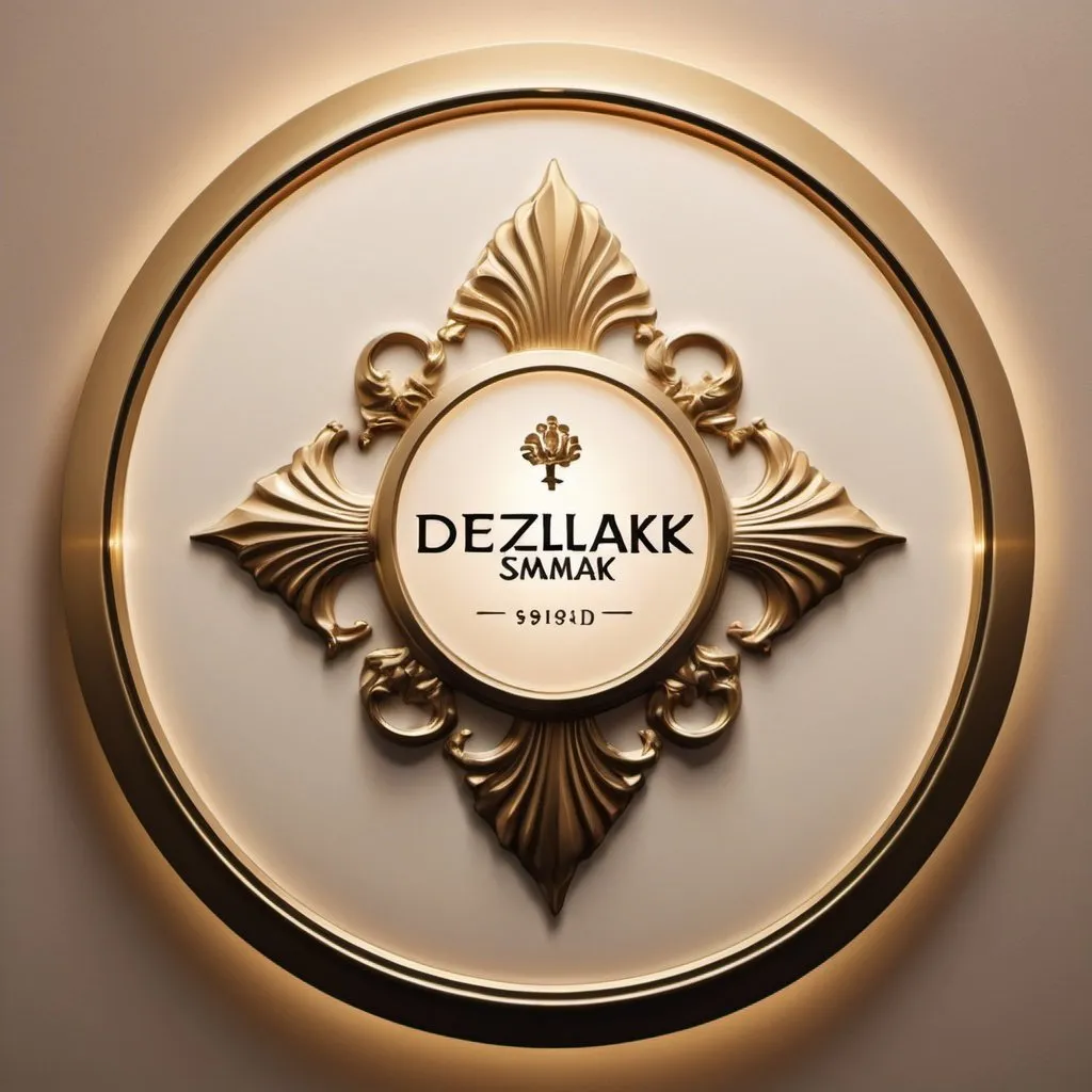 Prompt: High-end, round company logo for Dezelfde Smaak, luxurious design, interior and lamps, gold tones, detailed embossing, elegant, add lamp image in design. Add text "Dezelfde smaak". Add lamp design in the center. 