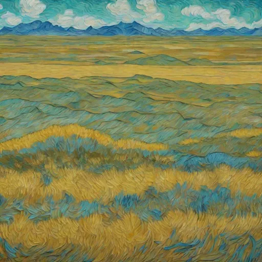 Prompt: Kazakhstan steppes, Van Gogh style