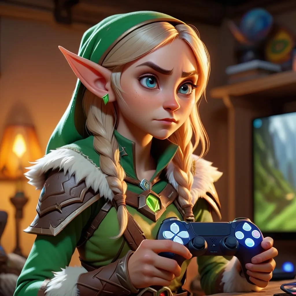 Prompt: Elf ranger play ps 5 word worcraft