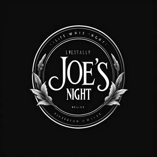 Prompt: Logo design for 'Joe's White Night', black and white color scheme, high quality, sleek and modern, striking typography, simple yet impactful, clean lines, premium, professional design, refined and classy, hard rock touch, sleek design, refined typography, highres, modern, monochrome, clean and impactful lines