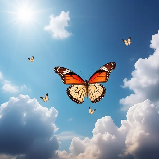 Prompt: Butterfly is flying in the sky 