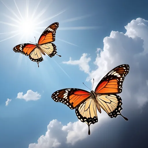 Prompt: Butterfly is flying in the sky 