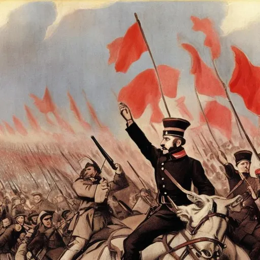 Prompt: russian revolution whit red flags
