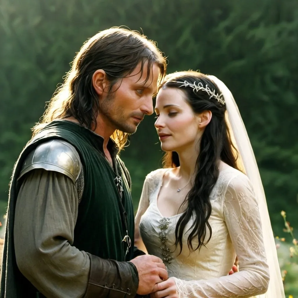 Prompt: Aragorn from Lord of the Rings getting married to Arwen