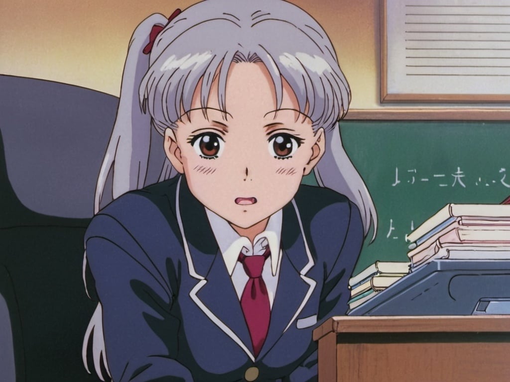 Prompt: 1990s anime screencap, a school girl, anime scene