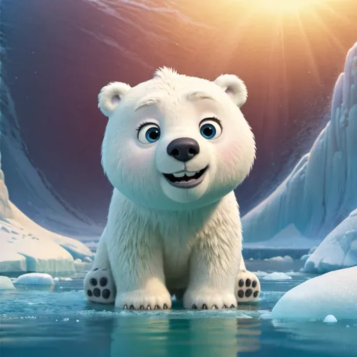 Prompt: Disney-style illustration of a cute polar bear