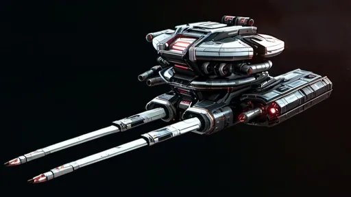 Prompt: Futuristic comic book illustration of a menacing cobra-themed double barreled turret weapon, with a sleek black background and ominous red lighting, detailed copper metallic texture, military artillery canon, high-tech futuristic weaponry, intense red glow, comic book style, 100mm, white aluminum metallic primary color, metallic copper brown secondary color, detailed concept art, professional, atmospheric lighting