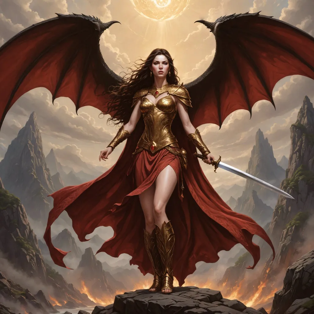 Prompt: high quality oil painting, daughter of the god of slaying, painted style, Forgotten Realms setting, the avatar of a god, god-child, epic power, ascended human, pale skin, The Slayer, Baldur's Gate, DnD, epic fantasy, Bhaalspawn