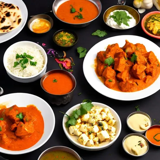 Prompt: A menu card for naan bread,butter chicken and matter paneer

