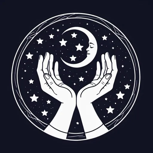 Prompt: Moon and stars logo named Light Hands