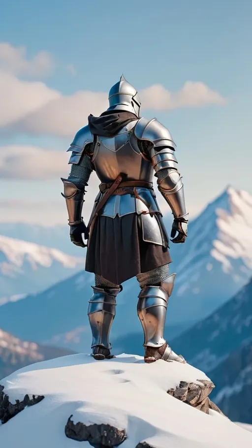 Prompt: knight standing on a snowy mountain top