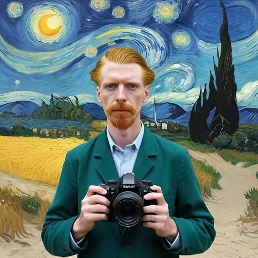 Prompt: Vincent Van Gough mashup with random tourist photographers in 2023