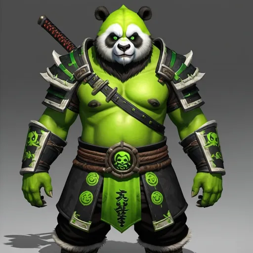 Prompt:   Pandaren male warrior  leather armor toxic green and black  with katana sword